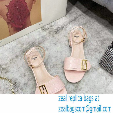 Fendi Crocodile-embossed Leather Promenade Sandals Light Pink with FF Baguette Buckle 2021