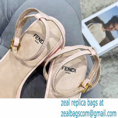Fendi Crocodile-embossed Leather Promenade Sandals Light Pink with FF Baguette Buckle 2021