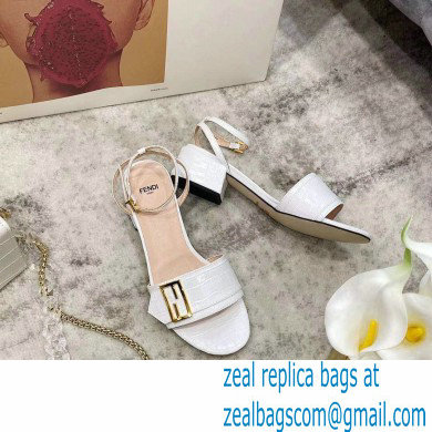 Fendi Crocodile-embossed Leather Promenade Sandals White with FF Baguette Buckle 2021