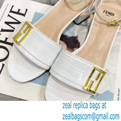 Fendi Crocodile-embossed Leather Promenade Sandals White with FF Baguette Buckle 2021
