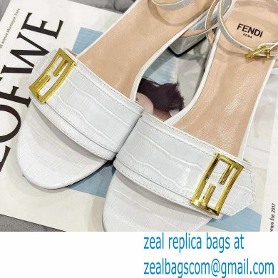 Fendi Crocodile-embossed Leather Promenade Sandals White with FF Baguette Buckle 2021 - Click Image to Close