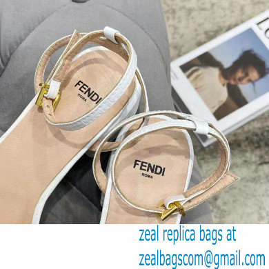 Fendi Crocodile-embossed Leather Promenade Sandals White with FF Baguette Buckle 2021 - Click Image to Close