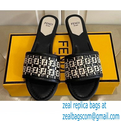 Fendi FF Interlace Wide-band Slides Black 2021