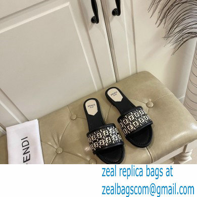 Fendi FF Interlace Wide-band Slides Black 2021