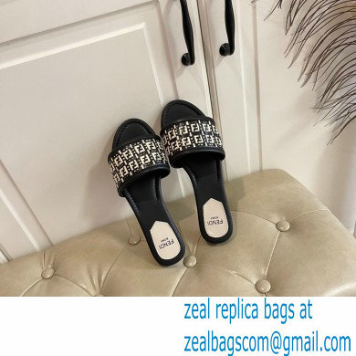 Fendi FF Interlace Wide-band Slides Black 2021