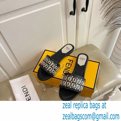 Fendi FF Interlace Wide-band Slides Black 2021