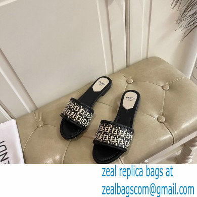 Fendi FF Interlace Wide-band Slides Black 2021