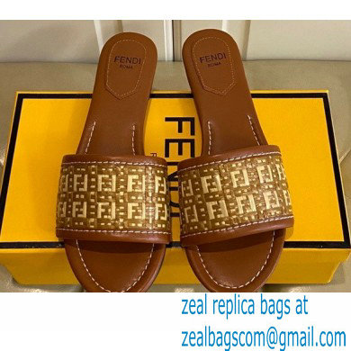 Fendi FF Interlace Wide-band Slides Brown 2021 - Click Image to Close