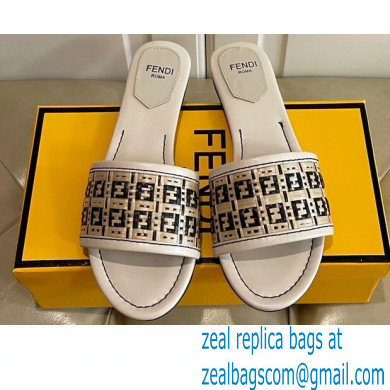 Fendi FF Interlace Wide-band Slides Light Gray 2021