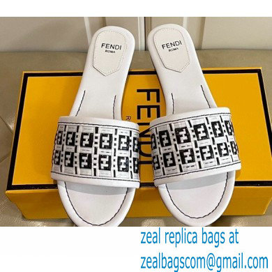 Fendi FF Interlace Wide-band Slides White 2021 - Click Image to Close