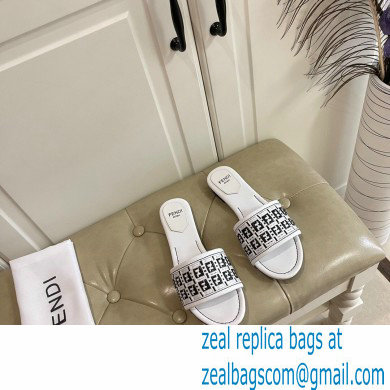 Fendi FF Interlace Wide-band Slides White 2021 - Click Image to Close