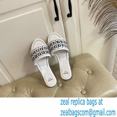 Fendi FF Interlace Wide-band Slides White 2021