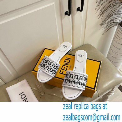 Fendi FF Interlace Wide-band Slides White 2021