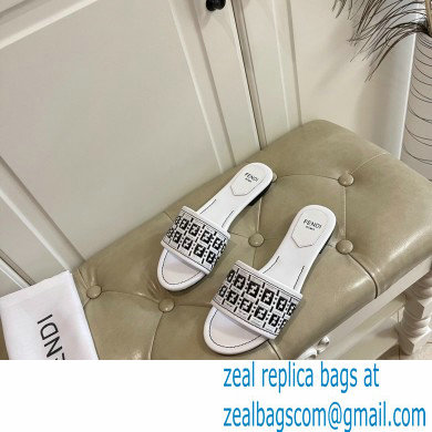 Fendi FF Interlace Wide-band Slides White 2021 - Click Image to Close