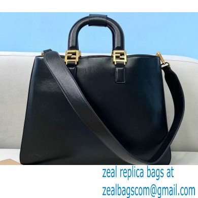 Fendi Leather FF Tote Medium Bag Black 2021 - Click Image to Close