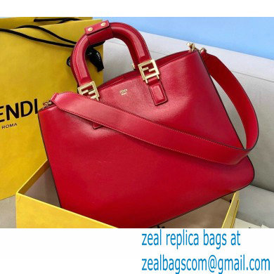 Fendi Leather FF Tote Medium Bag Red 2021 - Click Image to Close