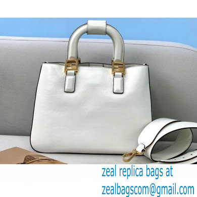 Fendi Leather FF Tote Small Bag White 2021