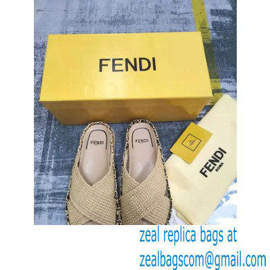 Fendi Reflections Woven Raffia Flats Slides Sandals Beige 2021