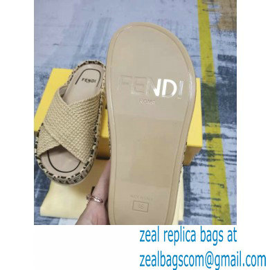 Fendi Reflections Woven Raffia Flats Slides Sandals Beige 2021 - Click Image to Close