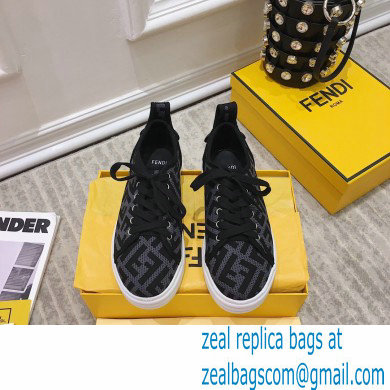 Fendi Rise Fabric Flatform Sneakers Black with Diagonal FF 2021 - Click Image to Close