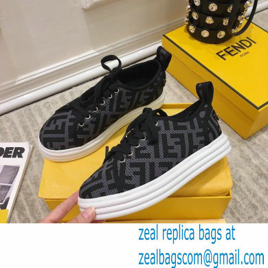 Fendi Rise Fabric Flatform Sneakers Black with Diagonal FF 2021