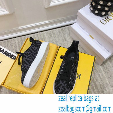 Fendi Rise Fabric Flatform Sneakers Black with Diagonal FF 2021