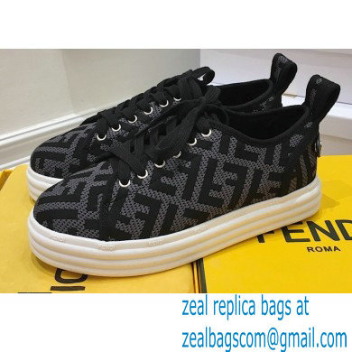 Fendi Rise Fabric Flatform Sneakers Black with Diagonal FF 2021 - Click Image to Close