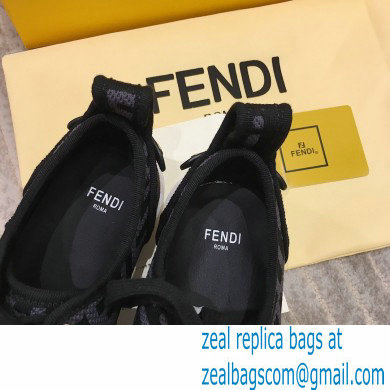 Fendi Rise Fabric Flatform Sneakers Black with Diagonal FF 2021