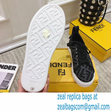 Fendi Rise Fabric Flatform Sneakers Black with Diagonal FF 2021