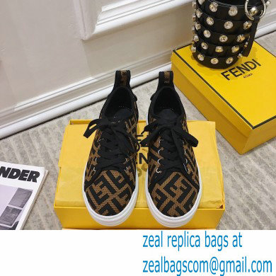 Fendi Rise Fabric Flatform Sneakers Brown with Diagonal FF 2021 - Click Image to Close