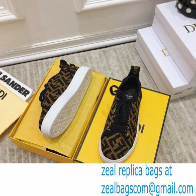 Fendi Rise Fabric Flatform Sneakers Brown with Diagonal FF 2021