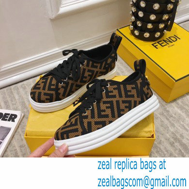 Fendi Rise Fabric Flatform Sneakers Brown with Diagonal FF 2021