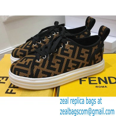 Fendi Rise Fabric Flatform Sneakers Brown with Diagonal FF 2021