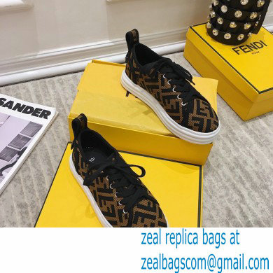 Fendi Rise Fabric Flatform Sneakers Brown with Diagonal FF 2021