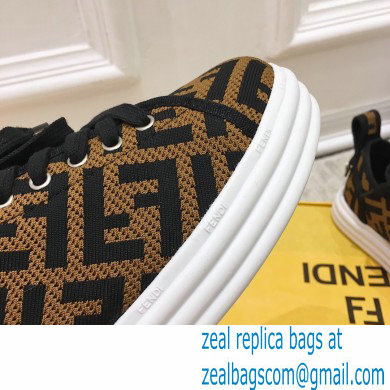 Fendi Rise Fabric Flatform Sneakers Brown with Diagonal FF 2021