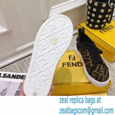 Fendi Rise Fabric Flatform Sneakers Brown with Diagonal FF 2021