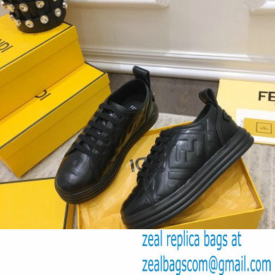 Fendi Rise Leather Flatform Sneakers Black with All-over Embossed FF 2021