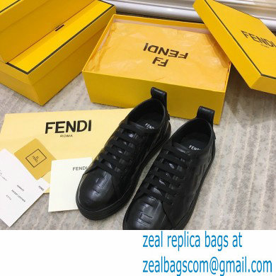 Fendi Rise Leather Flatform Sneakers Black with All-over Embossed FF 2021