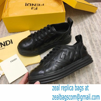 Fendi Rise Leather Flatform Sneakers Black with All-over Embossed FF 2021