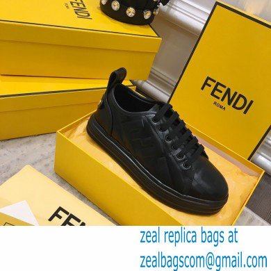 Fendi Rise Leather Flatform Sneakers Black with All-over Embossed FF 2021