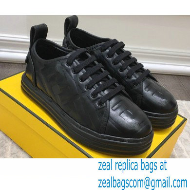 Fendi Rise Leather Flatform Sneakers Black with All-over Embossed FF 2021 - Click Image to Close