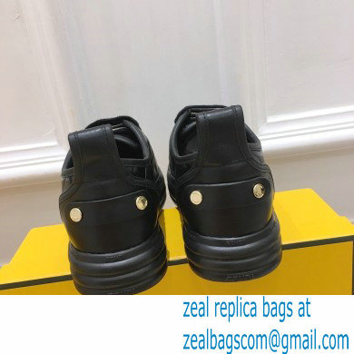 Fendi Rise Leather Flatform Sneakers Black with All-over Embossed FF 2021 - Click Image to Close