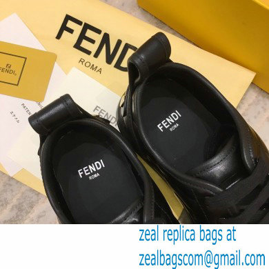 Fendi Rise Leather Flatform Sneakers Black with All-over Embossed FF 2021