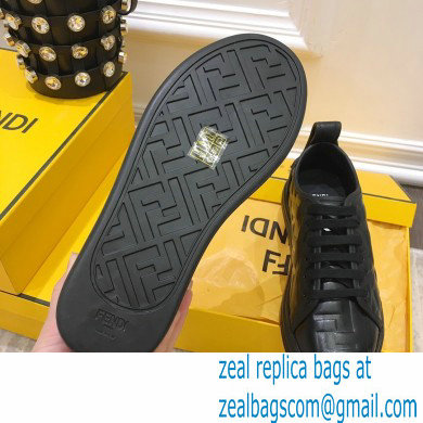 Fendi Rise Leather Flatform Sneakers Black with All-over Embossed FF 2021 - Click Image to Close