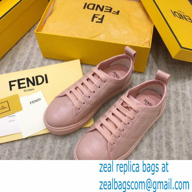 Fendi Rise Leather Flatform Sneakers Pink with All-over Embossed FF 2021 - Click Image to Close