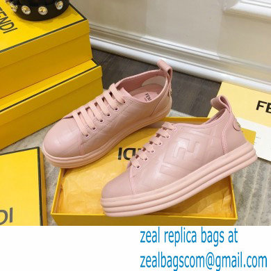 Fendi Rise Leather Flatform Sneakers Pink with All-over Embossed FF 2021 - Click Image to Close