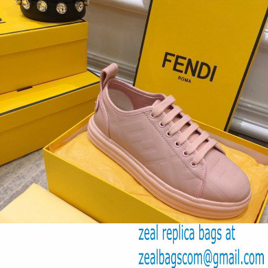 Fendi Rise Leather Flatform Sneakers Pink with All-over Embossed FF 2021