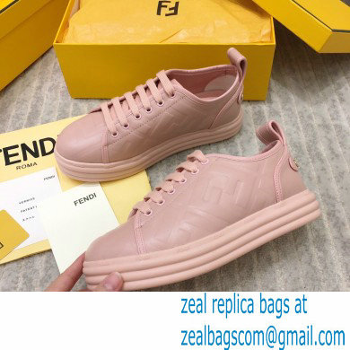 Fendi Rise Leather Flatform Sneakers Pink with All-over Embossed FF 2021 - Click Image to Close