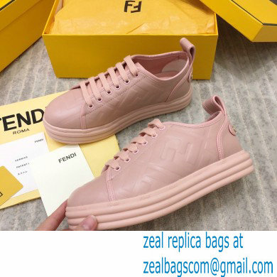 Fendi Rise Leather Flatform Sneakers Pink with All-over Embossed FF 2021