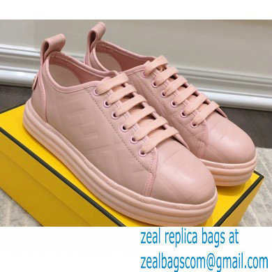 Fendi Rise Leather Flatform Sneakers Pink with All-over Embossed FF 2021